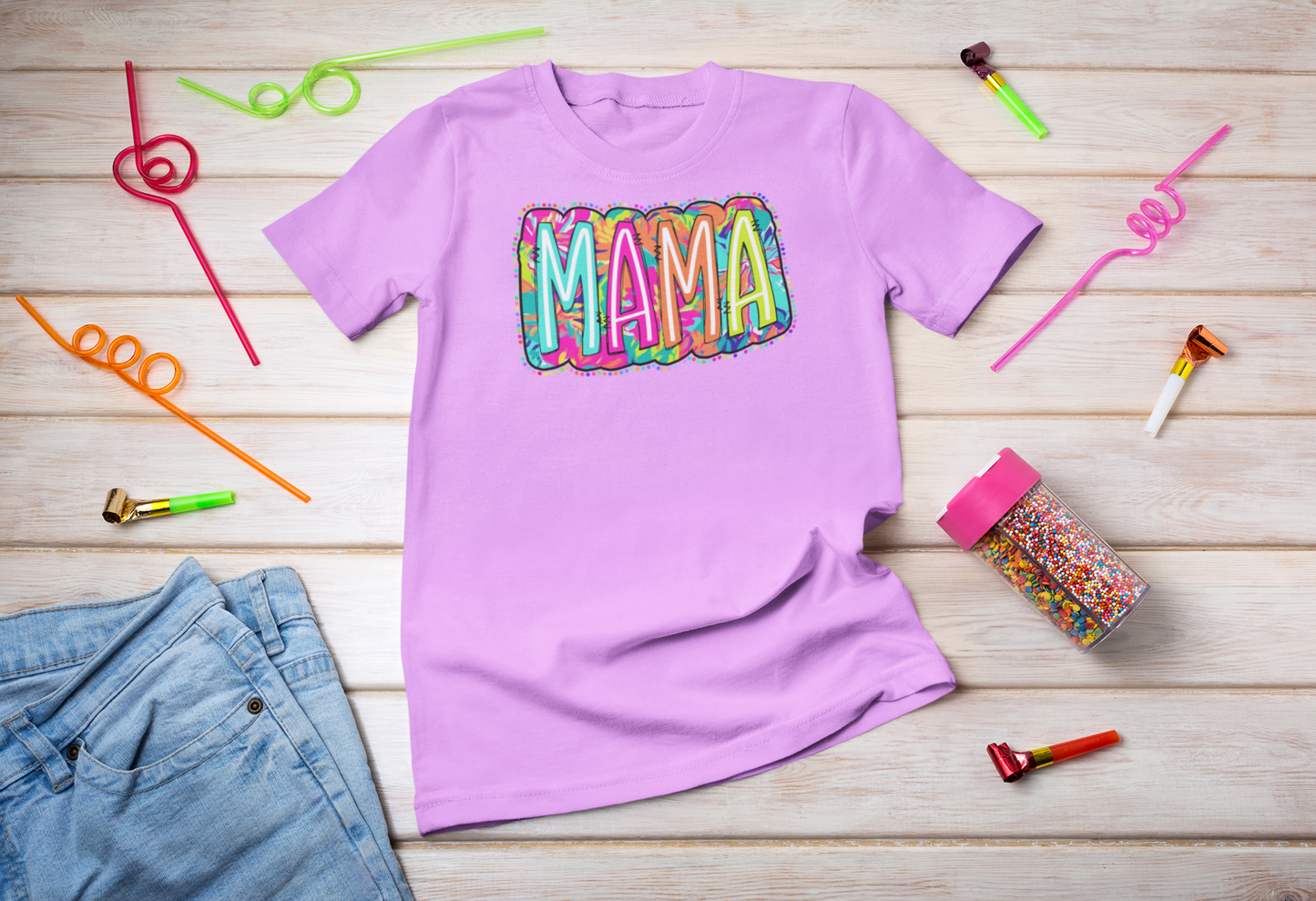 Mama Bright Neon Colorful letters T-shirt