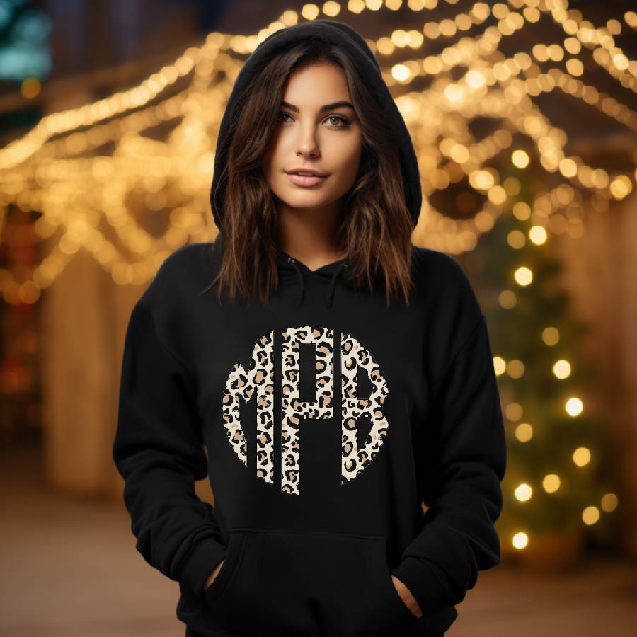 Custom order Leopard monogram - Fleece Hoodie Sweatshirt